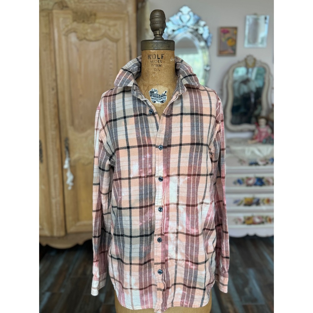 Upcycled Cat Patch Flannel Shirt Medium PacSun Cottagecore Folk Art - Picture 5 of 7